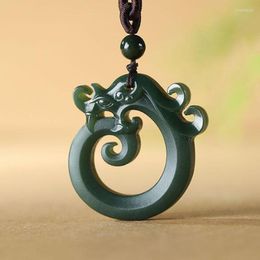 Pendant Necklaces Natural Hetian Nephrite Carved Chinese Dragon Zodiac Necklace Amulet Men's Fashion Jades Jewelry