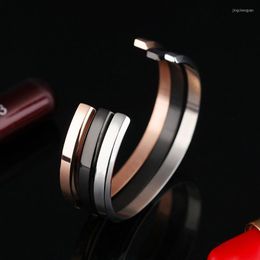 Bangle Fashion Rose Gold Color Zircon Cuff Bracelets For Women Party Silver Open Bangles Men Jewelry Lovers