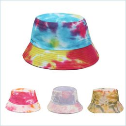 Wide Brim Hats Tie Dyed Bucket Hats Colour Flat Edge Fashion Peic Cap New Pattern Four Seasons Travel Sunshade Sunhat Fisherman Adt Dhqnu