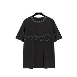 Luxury Fashion Brand Mens T Shirt Wave Letter Embroidery Hole Design Short Sleeve Casual Crew Neck T-shirt Top Black Asian Size S-2XL