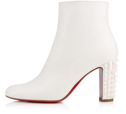 Knöchelstiefel Luxus Lady Brands Damen Red Soled Boots Suzi Volk schwarz weiß dicke Fersenkampfparty Hochzeitskleid Nieten 35-43 gestohlene Waren