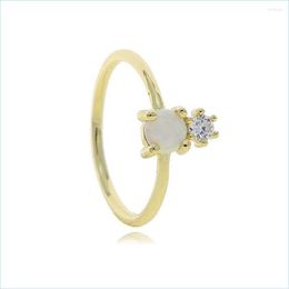 Wedding Rings Wedding Rings Gold Color Stone Opal Ring Clear Cz Fire Thin Band Engagement Simple Delicate Women Fashion Jewelry Drop Dhmy3