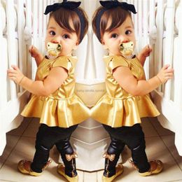 Clothing Sets Toddler Girls Set Boutique Top Leggings 2pcs Girl Suits Kids Costume Baby Clothes Infant Outfits Gold Summer BC1124