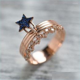 Wedding Rings Wedding Rings Blue Star For Women Cubic Zirconia Rose Gold Colour Finger Engagement Female Jewellery Accessories Giftwedd Dhrp8