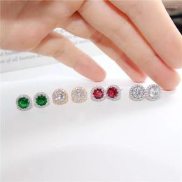 Stud Earrings Natural Ruby For Women Wedding S925 Sterling Silver Fine Jewellery Round Green/red Diamond Luxury Brincos Earring