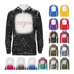 Sublimation Blank Hoodie Bleach Sweatshirt Pullover Male and Female Student Unisex for Custom Made Personalised Logo Design t1022