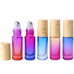 100pcs/lot 5ml graded ball bottle wood grain Roller bottles cosmetic oil bottle container