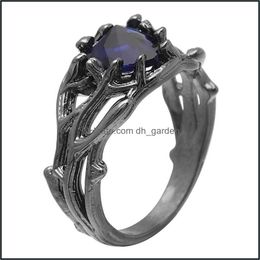 Wedding Rings Wedding Rings Romantic Dark Blue Cubic Zirconia Ring Luxury Fashion Engagement Black Gold Color Branch Cross Shaped Je Dhvh9