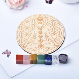 Decorative Figurines 7pcs/set Natural Crystal Stone Cube Mixed Seven Chakra Healing Star Array Wood Plate Yoga Home Decor Gift
