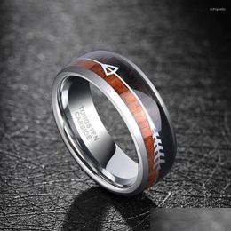 Wedding Rings Wedding Rings Men Fashion Sier Color Stainless Steel Ring Wood Inlay Arrow Band Mens Jewelry Gift For Himwedding Brit2 Dh619