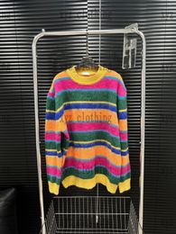 Mohair rainbow striped loose and slim knitted sweater Sweaters summer high-end cutout knitteing sweatshirts cardigans brown flexible sweaters Apparel size S M &L on Sale