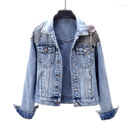 Women's Jackets Spring Autumn Vintage Short Denim Coat Women Korean Fashion Beading Embroidery Slim Jeans Jacket Wild Outerwear Female Tide