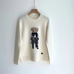 Autumn and Winter 2031 Women's Sweaters New Women's Cartoon Embroidery Bears Round Neck Pullover Sweater Shirt