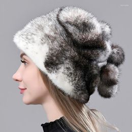 Berets Luxury Winter Hat Women Warm Natural Full Pelt Ball Snow Cap Elegant Female Thick Ski Beanie Hats