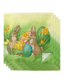 Table Napkin Cartoon Rabbits Easter Eggs 4/6/8pcs Cloth Decor Dinner Towel For Kitchen Plates Mat Wedding Party Decoration