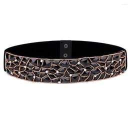 Belts Catelles Fashion Design Woven Elastic Artificial Black Crystal Wide Belt Lady Cummerbunds Female Girdle