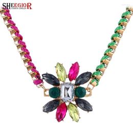 Choker Multicolor Crystal Clavicle Necklace Women Fashion Jewellery Gold Colour Woven Rope Chains Rhinstone Flower Pendants Necklaces Gift