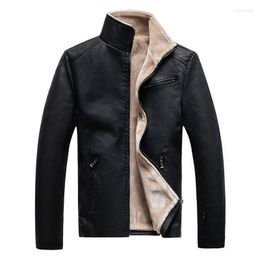 Men's Jackets Men's PU Leather Men Stand Collar Coats Mens Motorcycle Thick Fleece Jacket Casual Slim Brand Clothing