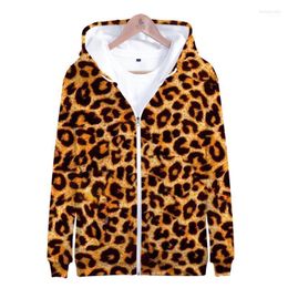 Men's Hoodies Streetwear Women Pullovers Tops Leopard Print Zipper Sweater Jumper Sweatshirt Winter Hem Hoody Shirts Men's &