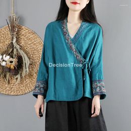 Ethnic Clothing 2022 Traditional Chinese Women's Blouse Folk Style Cotton Linen Vintage Shirt Tang Suit Cheongsam Female Lady Chiffon