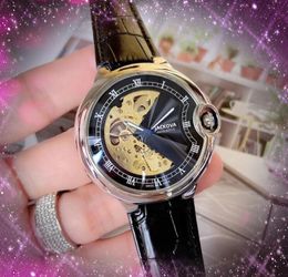 Popular Men mechanical automatic movement watch 48mm Hollow Three Pins Skeleton Big Dial bracelet Genuine Leather Vintage President Watch montre de luxe gifts