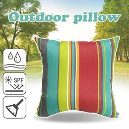 Pillow 45x45cm Waterproof Square Colorful Stripe Printed Throw With Core For Outdoor Garden Sofa Terrace Bench Decor