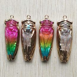 Pendant Necklaces Fashion Natural Crystal Beautiful Carved Cicada Pendants For Jewellery Accessories Making Wholesale 4pcs/lot