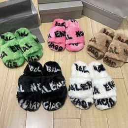 2023 Designer womens wool Fluffy Slides slippers Luxury Designers Winter Fur Fluffy Furry Warm letters Sandals thick sole thermal open toed wedge slipper shoes size