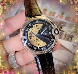 Grande scheletro cavo orologio meccanico automatico maschile da uomo 48 mm vera cintura in pelle vera e propria presidente spazzante retrò specchio da polso eleganti orologi da polso Montre de Luxe