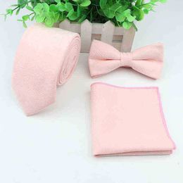 Vintage Super Soft Fluffy Suede Solid Tie Set Cotton Men Butterfly Adult Bowtie Handkerchief Pocket Square Accessory Gift J220816