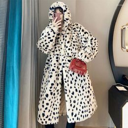 Women's Fur Winter Coat Women Korean Loose Rex Plush Long High Quality Faux Leopard Print Overcoat