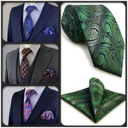 160Cm 63 "Extra Long Men's Tie Set Paisley Ties And Pocket Square For Grey Red Wedding Gift Black Green Blue Christmas J220816