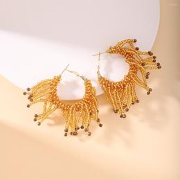 Hoop Earrings Lady Bohemian Exaggerated Hand Beaded Tassel Retro Ethnic Braided Rice Bead For Women Party Jewellery