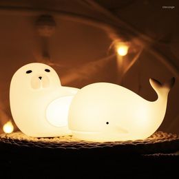 Night Lights Kawaii Light Cartoon Cute 7 Color Soft Little Whale Bedside Lamp Usb Charging Atmosphere Led Child Gift D