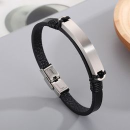 Charm Bracelets HaoYi Genuine Leather Braided Bracelet For Men Stainless Steel Fashion Simple High Quality Cowhide Jewellery