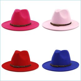 Wide Brim Hats Wool Felt Jazz Fedora Hats Womens Classic Autumn And Winter Flat Formal Caps Uk Europe America Fashion Colorf 13 5Nt Dhukt