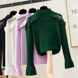 Women's Sweaters Patchwork Mesh Winter Pullover Women Mock Neck Off-the Shoulder Sweater Feminino Solid All Match Jumper Kitted Tops