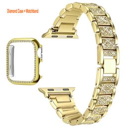 Bling Diamond Rhinestone Watchband Cases Metal Link Bracelet Women Replacement for Apple Watch Series 7 6 5 4 3 2 1 SE iwatch s8 45mm 44mm 42mm 40mm 38mm 41mm watchbands