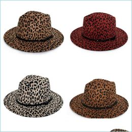 Wide Brim Hats Leopard Print Felt Formal Hat Fashion Woollen Cloth Big Brimmed Cap Men Women Accessories Jazz Fedora Hats Autumn Wint Dh8Pw