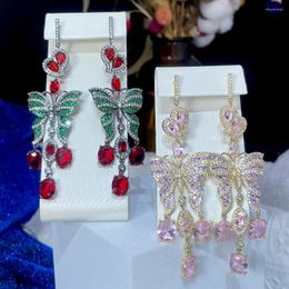 Dangle Earrings ASNORA Luxury Long Butterfly Tassel Red Pink Cubic Zirconia Wedding Drop Fashion Jewellery E097