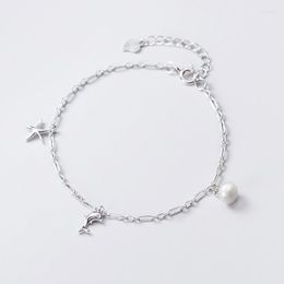 Anklets Dolphin Starfish Female 925 Anklet Women Sterling Silver Fashion Bracelet Pearl Hand Jewellery Fine Chain Ladies Aesthetic