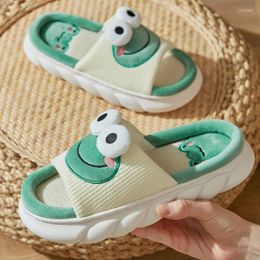 Slippers Lovely Frog Linen Women Shoes Couples Non Slip Thick Soled Spring Summer Cotton Cool Home Slide