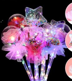 LED Party Favour Decoration Light Up Glowing Red Rose Flower Wands Clear Ball Stick For Wedding Valentine's Day Atmosphere Decor BBB1657