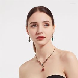 Necklace Earrings Set & CRLEY Est Luxury Brilliant Green Red Wedding Bridal Dress Accessories Ladies