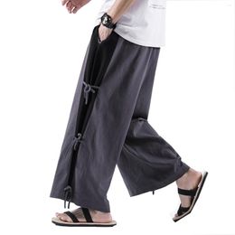 Men's Pants Men Linen Wide Leg Male Black Harajuku Streetwear Harem Man Chinese Style HanFu Kongfu CottonTrousers Skirt