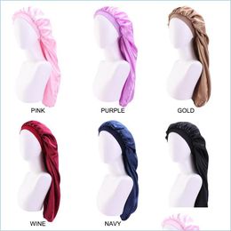 Beanie/Skull Caps Double Deck Satin Hat Long Perm Bonnet Plus Women Adt Solid Color Bath Bedroom Beanie Drop Delivery 2022 Fashion A Dhiyo