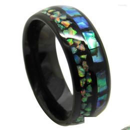 Wedding Rings Wedding Rings 6/8Mm Width Boho Tungsten Black Tone Inlay Green Opal Natrual Shells For Couples Size 613 Can Drop Deliv Dhdlr