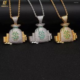 Chains Men Hip Hop Money Bag CZ Cluster Pendant Iced Out Bling Cubic Zircon 18K Gold Plated Diamond Necklace With Stainless Rope Chain