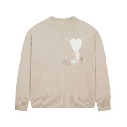 Men's Sweaters Designer Winter Amis Macaron Crew Neck Letter Love Jacquard Couple Wool Blended Peach Heart for Men and Women U524