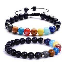 8mm Natural Stone Strands Handmade Beaded Charm Bracelets For Women Men Adjustable Silver Plated Jewelry Fashion Accessories